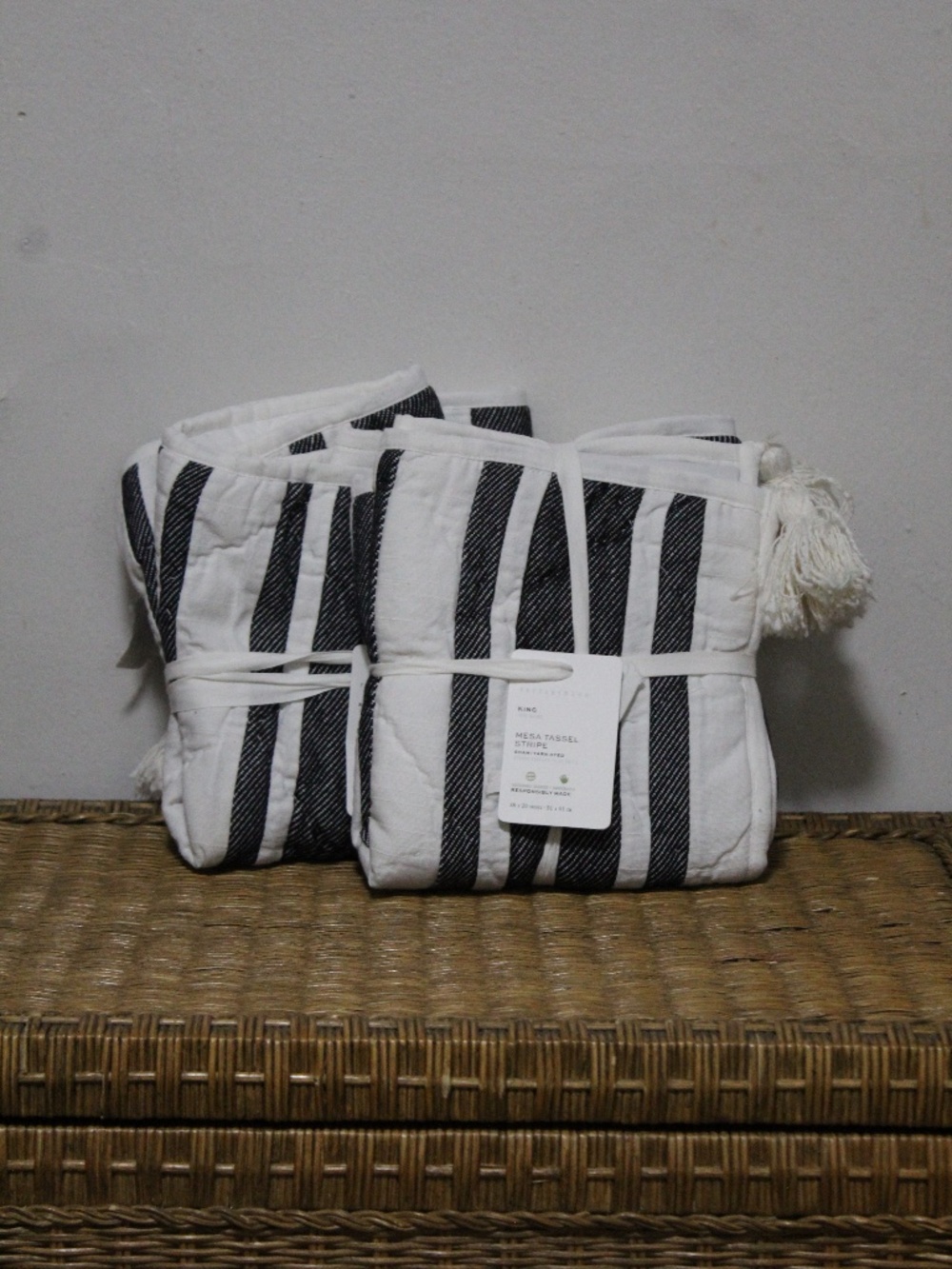 Pottery Barn.  Mesa Tassel Stripe Shams.  Sz. King.  Set of 2